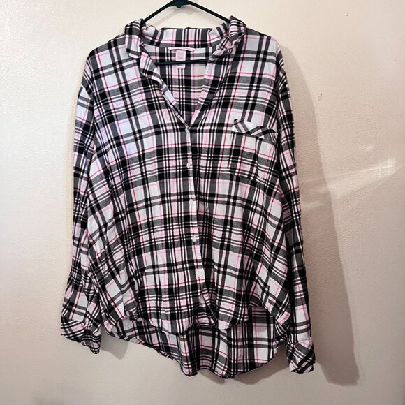 Victoria's Secret Plaid Long Sleeve Pajama Pant Set Pink and Black size XXL